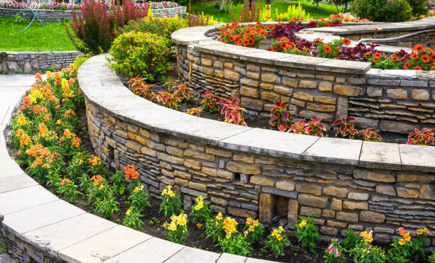 Retaining wall installation improving slope stability in Greenville, SC yard